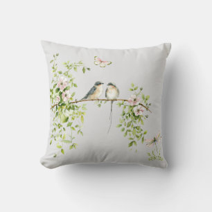 Watercolor Couple Birds Cushion