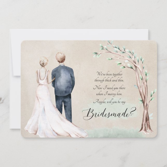 Watercolor Couple Blonde Bride Bridesmaid Proposal Invitation (Front)