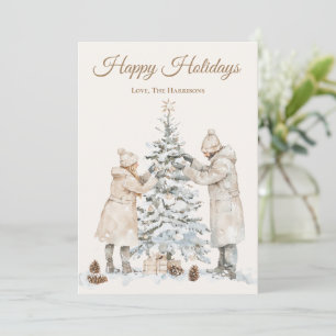 Watercolor Couple Christmas Tree Winter Neutral Holiday Card