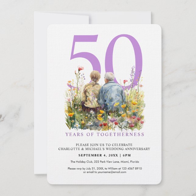 Watercolor Couple Love Romance Wedding Anniversary Invitation (Front)