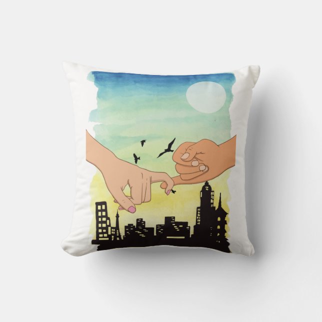 Watercolor couple promise cityscape view, pinky pr cushion (Front)