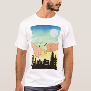 Watercolor couple promise cityscape view, pinky pr T-Shirt