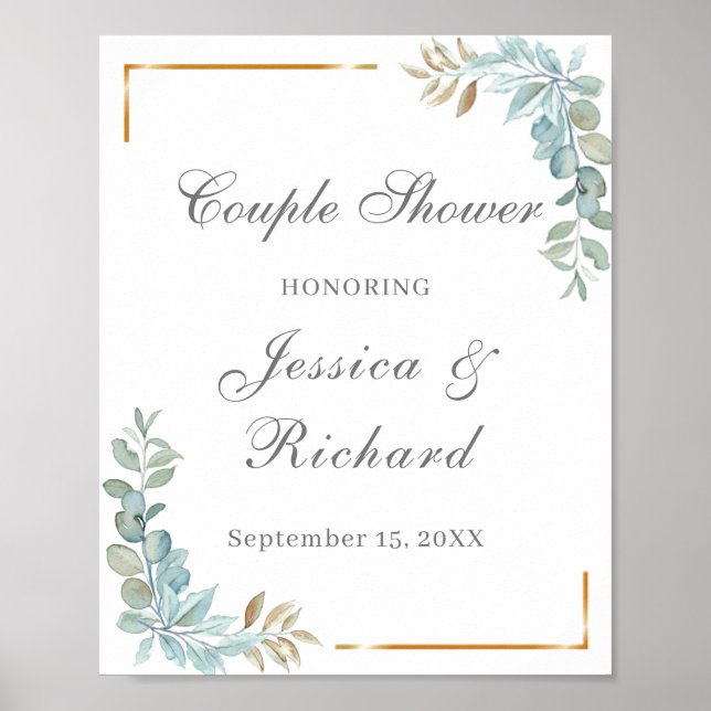 Watercolor Couple  Shower Welcome Poster Sign (Front)