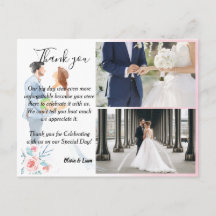 Watercolor Couple with Roses Wedding Thankyou Card