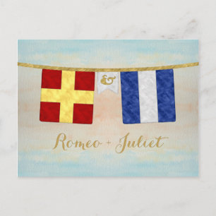 Watercolor Couples Monogram Maritime Signal Flags Postcard