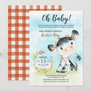 Watercolor Cow Baby Shower Farm Invitation