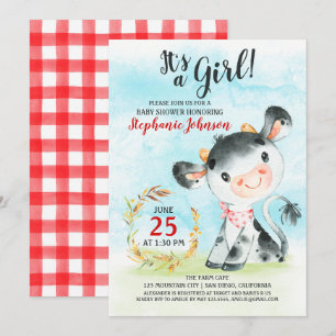 Watercolor Cow Baby Shower Farm Invitation