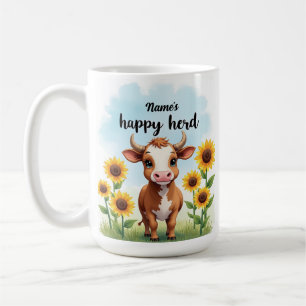 Watercolor Cow Coffee Cup with Sunflowers