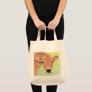 Watercolor Cow Grocery Tote Bag