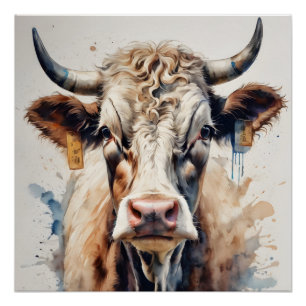 Watercolor Cow no 2 Poster