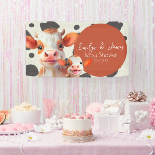 Watercolor Cow Print Pattern Baby Shower Banner