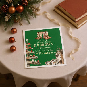 Watercolor Cowboy Boots Holiday Hoedown Christmas Napkin
