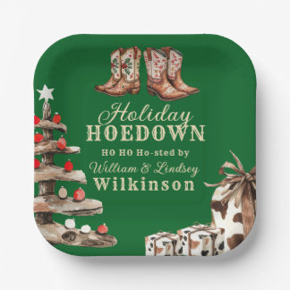 Watercolor Cowboy Boots Holiday Hoedown Christmas Paper Plate