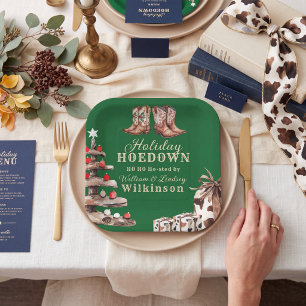 Watercolor Cowboy Boots Holiday Hoedown Christmas Paper Plate