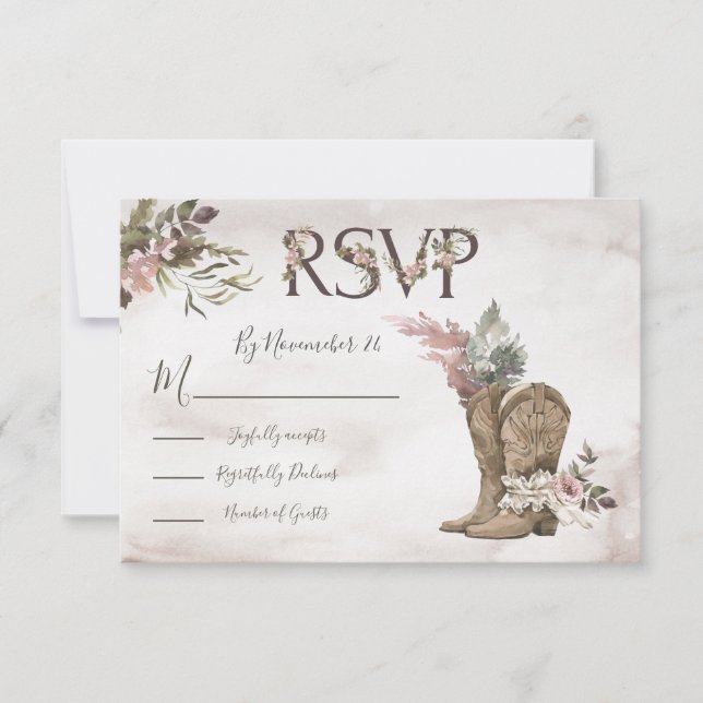 Watercolor Cowboy Boots Horse response cards RSVP (Front)