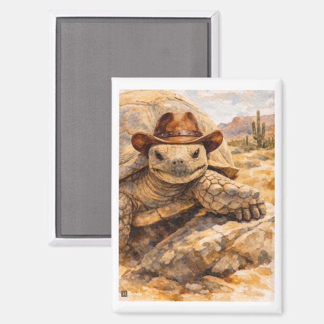 Watercolor Cowboy Turtle in the desert Magnet (Front/Back)