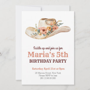 Watercolor Cowgirl Hat Rodeo Western Birthday  Invitation