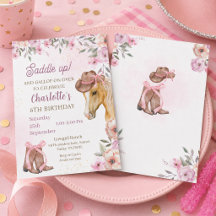 Watercolor Cowgirl Horse Floral Western Birthday