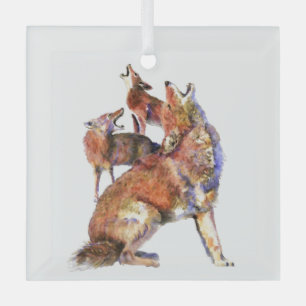 Watercolor Coyote Wildlife Animal Nature Art Glass Tree Decoration