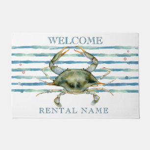 WATERCOLOR CRAB ART VACATION RENTAL COFFEE DRINK DOORMAT