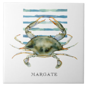 Watercolor CRAB Beach Coastal MARGATE Ceramic Tile