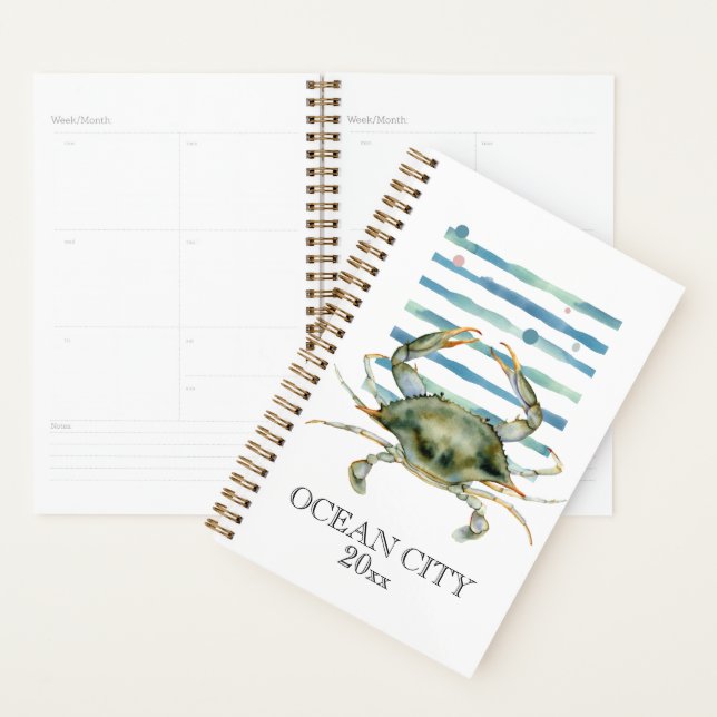 Watercolor CRAB Beach Coastal OCEAN CITY Planner (Display)