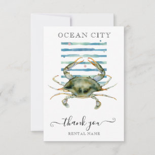 WATERCOLOR CRAB, BEACH TOWN, OCEAN CITY THANK YOU