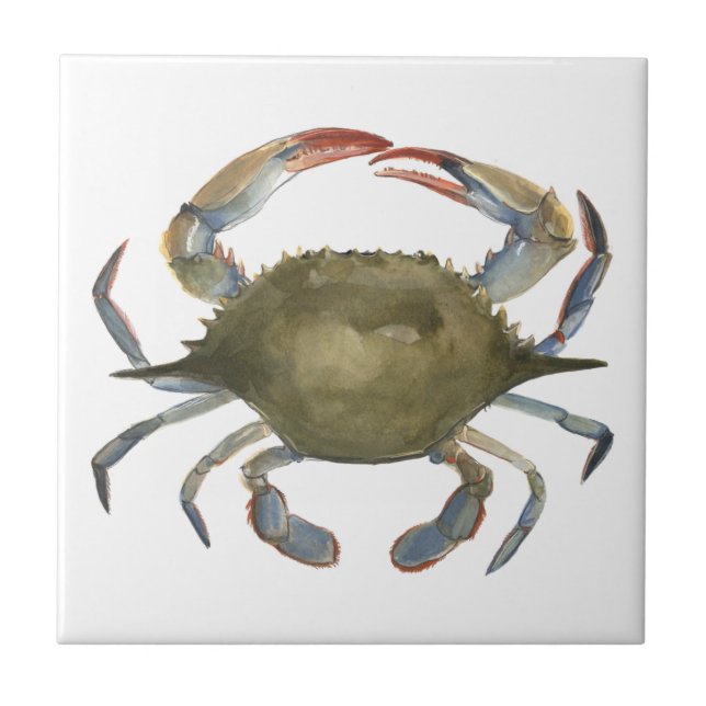 Watercolor Crab - Grey Ceramic Tile (Front)