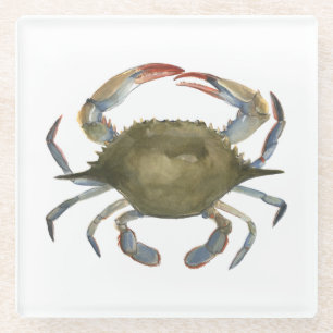 Watercolor Crab - Grey Glass Coaster