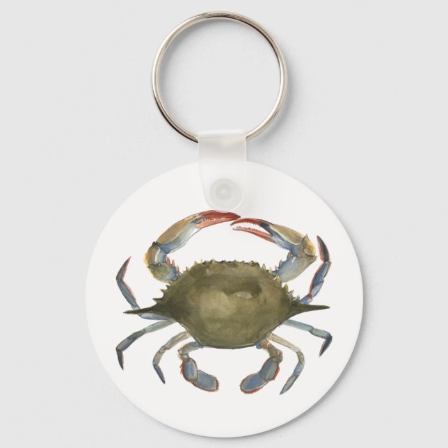Watercolor Crab - Grey Key Ring (Front)