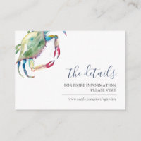 Watercolor Crab Guest Details Card Beach Wedding