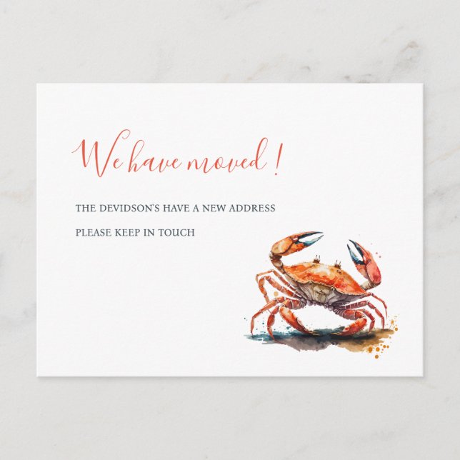 Watercolor Crab Orange New Home Moving Announcemen Postcard (Front)