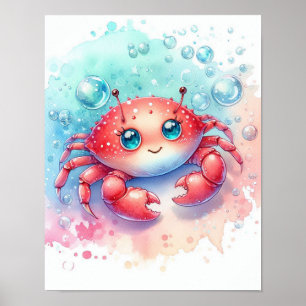 Watercolor Crab Poster