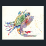 Watercolor Crab Poster<br><div class="desc">I created this crab by combining a few different crab features. I was attracted to the red claws of one, the position of another, and the green body & details of a third. Some of the details found on the shell were made by dropping salt into the watercolor paint as...</div>