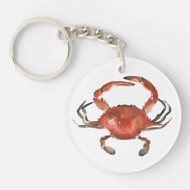 Watercolor Crab - Red Key Ring (Front)