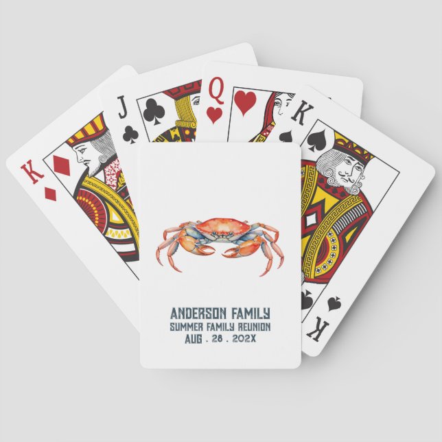 Watercolor Crab Summer Beach Family Reunion Playing Cards (Back)
