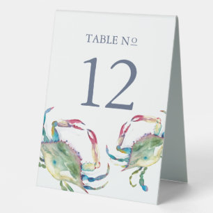 Watercolor Crab Table Tent Sign Beach Wedding