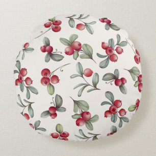 Watercolor Cranberry Beauty Round Pillow