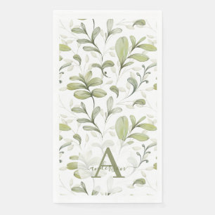 Watercolor Cranberry Branch Monogrammed Christmas Napkin