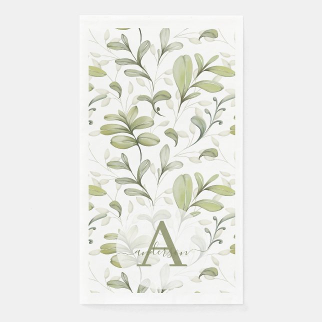 Watercolor Cranberry Branch Monogrammed Christmas Napkin (Front)