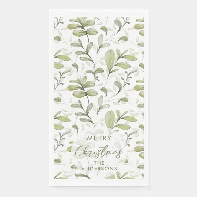 Watercolor Cranberry Branches Custom Christmas Napkin (Front)