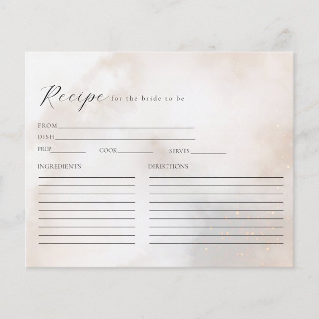 Watercolor Cream Clouds Bridal Shower Recipe Card (Front)