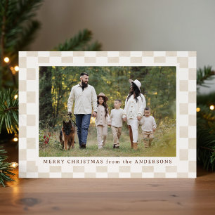 Watercolor Cream Gingham Christmas Photo Holiday Card