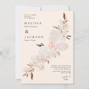 Watercolor Cream Roses Beige Wedding Invitation