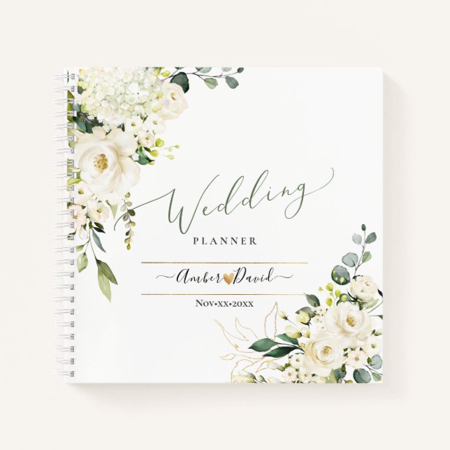 WATERCOLOR CREAMY ALABASTER ROSES WEDDING PLANNER NOTEBOOK (Front)