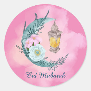 Watercolor Crescent Eid Mubarak Pink Sticker