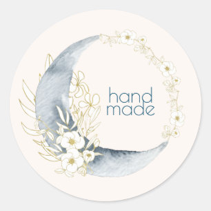 Watercolor Crescent Moon floral Handmade Classic Round Sticker