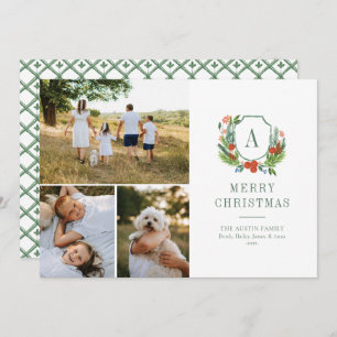 Watercolor Crest Preppy Christmas Multi Photo Card