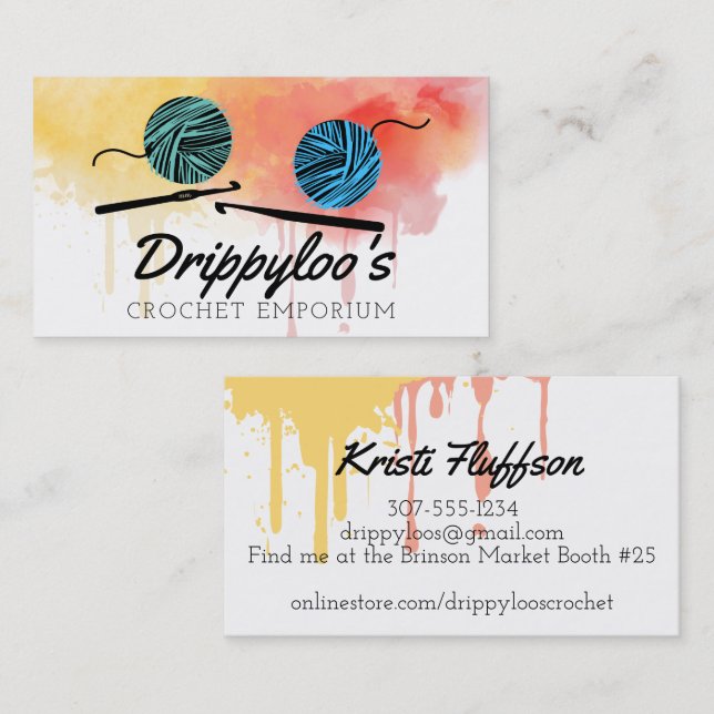 Watercolor crochet hooks yarn business card (Front/Back)