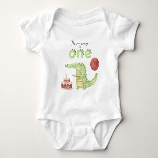 Watercolor Crocodile 1st birthday Baby Bodysuit (Front)